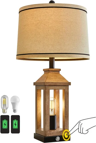 Vista 9 de G-SAFAVA Lámparas de mesa de granja de 23.75 pulgadas, puertos de carga USB A+C, lámpara de control táctil regulable de 3 vías, luz nocturna