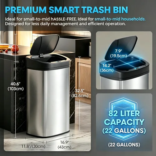 Vista 2 de Dkeli Bote de basura de cocina de 22 galones, papelera automática de acero