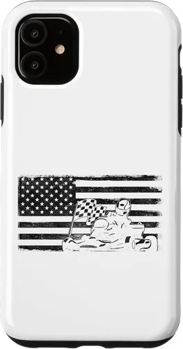Vista 8 de iPhone 16 Go Kart Racing American Flag Vintage Case