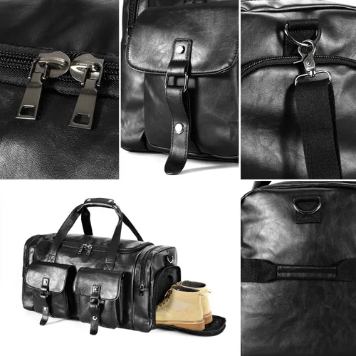 Vista 6 de Zeroway Bolsa de viaje de piel sintética con bolsa para zapatos 2 Negro