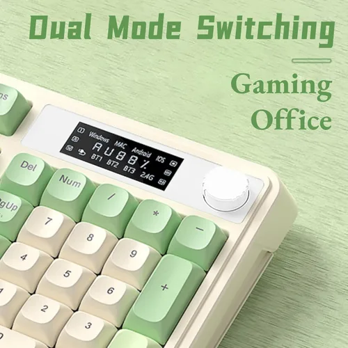 Vista 5 de AULA Teclado para juegos S99 Pro, bonito teclado cremoso con pantalla inteligente con teclado numérico, teclados de computadora Bluetooth