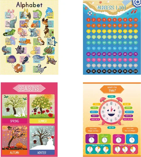 Vista 5 de Youngever Paquete de 13 carteles educativos laminados preescolares para niños pequeños y niños, carteles de aprendizaje, carteles de aula, carteles