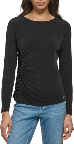 Vista 5 de Calvin Klein Jersey mate de moda para mujer, de manga larga, con laterales fruncidos