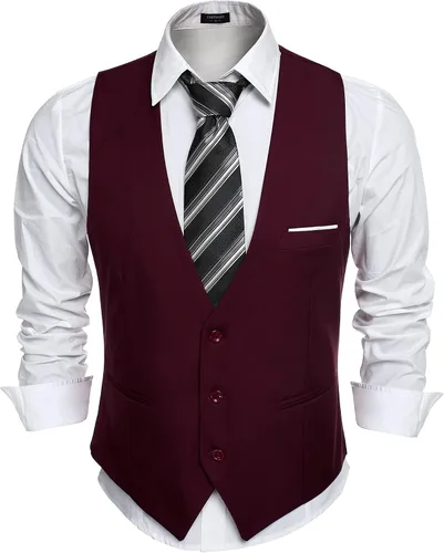 Vista 4 de COOFANDY - Chalecos de traje casuales con cuello en V, sin mangas, entallados, para hombre