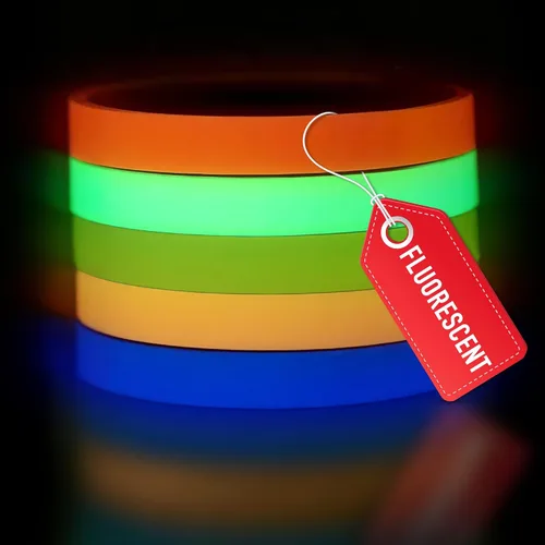 Vista 10 de Paquete de 5 cintas de luz negra – Cinta de neón reactiva a los rayos UV, juego multicolor: verde, rojo, amarillo, rosa y azul, cada rollo mide 16