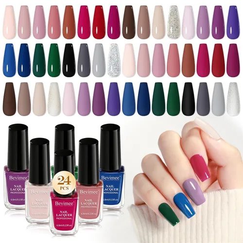 Vista 9 de Juego de esmaltes de uñas de secado rápido, 24 piezas de esmalte de uñas regular a granel blanco, nude, rosa, rojo, verde, azul, de larga duración