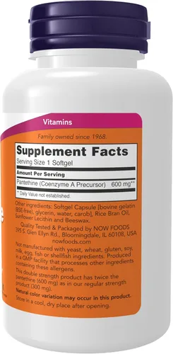 Vista 2 de NOW Suplementos, Pantetina 600 mg, Doble Fuerza, 60 Cápsulas Blandas