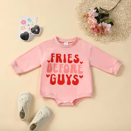 Vista 25 de Traje de bebé niña para el primer día de San Valentín, mameluco de burbujas con cuello redondo, sudadera linda para primavera y otoño