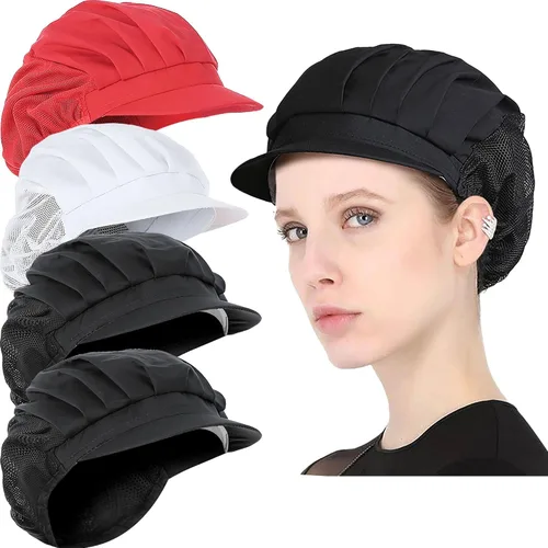 Vista 8 de Paquete de 4 u 8 gorros de chef para cocina, gorra de chef ajustable para servicio de alimentos, redes para el cabello, reutilizables, lavables