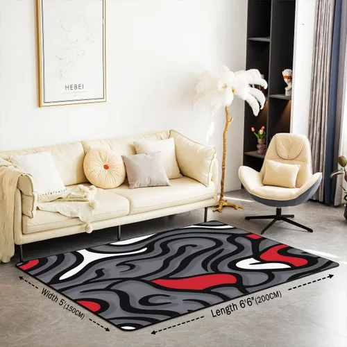 Vista 2 de jejeloiu Alfombra de área de remolino negro y rojo de 4 x 5 para niños, diseño geométrico abstracto para sala de estar, alfombra decorativa gris
