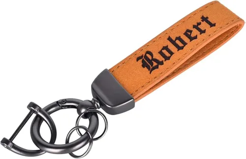 Vista 2 de Llavero de cuero personalizado para automóvil, llaveros universales personalizados para llaveros, con anillo en D antipérdida y 2 llaveros