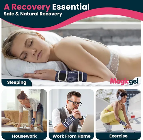 Vista 6 de Magic Gel Muñequera de hielo – Soporte de mano caliente o fría con paquete de gel – Banda de compresión de calentamiento o enfriamiento para mano