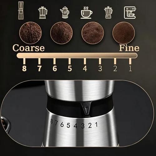 Vista 8 de Molinillo de café manual de precisión para uso doméstico, 8 ajustes de grosor ajustables, con cerámica universal para viajes y campamento Blanco