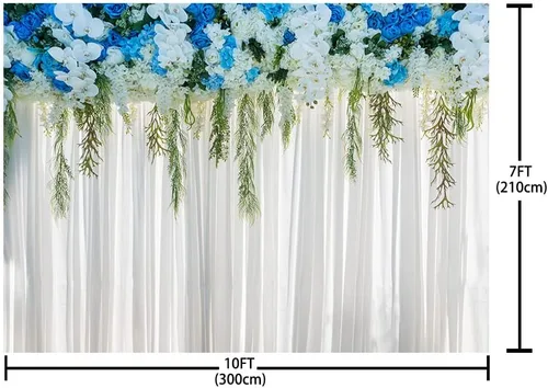 Vista 5 de Sendy Cortinas de fondo de pared de flores blancas de 10 x 7 pies para fiestas, fondo de fotografía, boda, despedida de soltera, baby shower