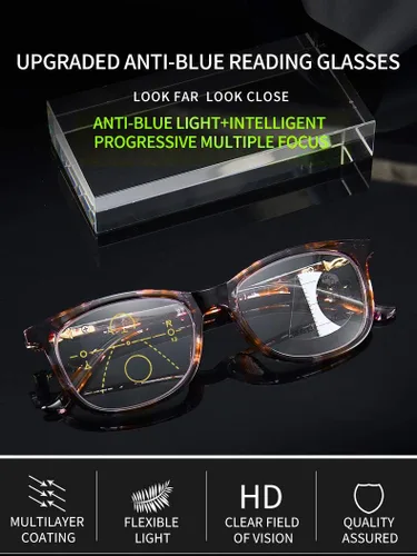 Vista 4 de Gafas de lectura progresivas multienfoque para hombres y mujeres, sin línea, multifocales, lentes de lectura con bloqueo de luz azul, 100%