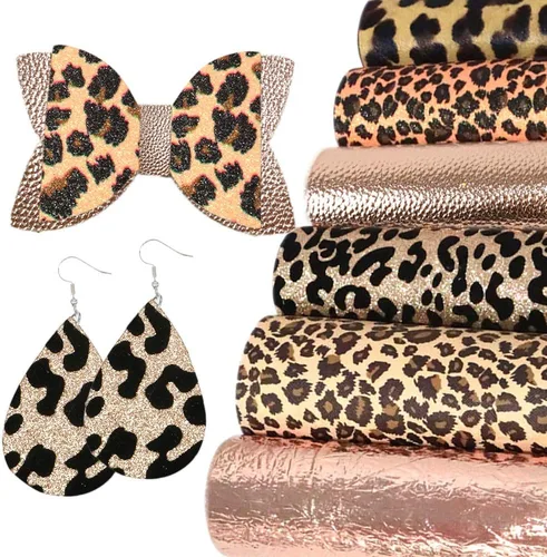 Vista 7 de Hoja de piel sintética con estampado de leopardo metálico, tela de piel sintética con estallido metálico, surtido de 6 piezas, 7.7" x 12.9