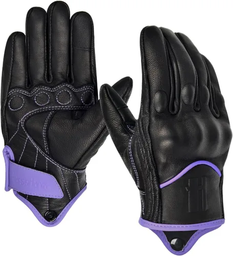 Vista 9 de Harssidanzar Guantes de moto para mujer, guantes de cuero para motocicleta, guantes de motocicleta, carreras de carretera, ciclismo, escalada