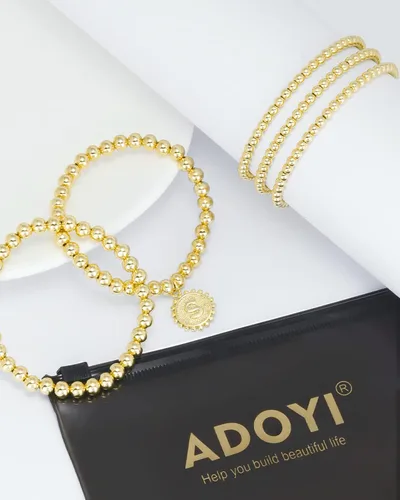 Vista 6 de adoyi Gold Silver Bracelets for Women Beaded Bracelet 14K Gold Plated Bracelet Stack Initial Letter A-Z Strand Stretch Bead Stackable Bracelet Set