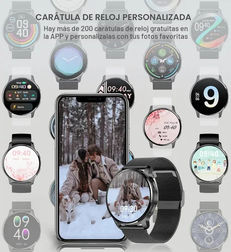 Vista 3 de Reloj inteligente para mujeres y hombres, rastreador de llamadas Bluetooth para teléfonos Android e iOS, reloj inteligente impermeable con pantalla