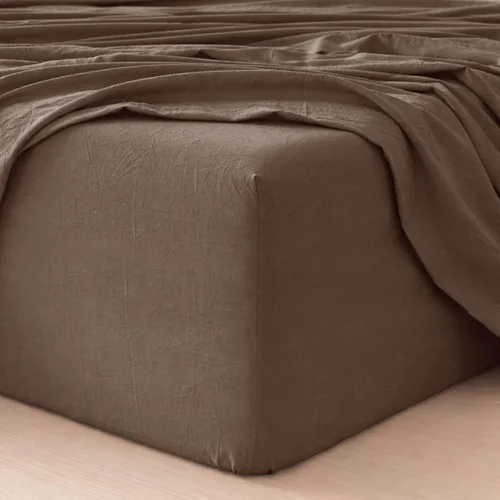 Vista 22 de MooMee Sábana bajera ajustable únicamente, 100% algodón lavado con textura tipo lino, transpirable, duradera, suave, cómoda, bolsillo profundo se