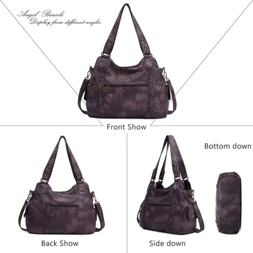 Vista 3 de Angel Barcelo - Bolsa de hombro amplia para mujer, diseño Hobo, cuero lavado