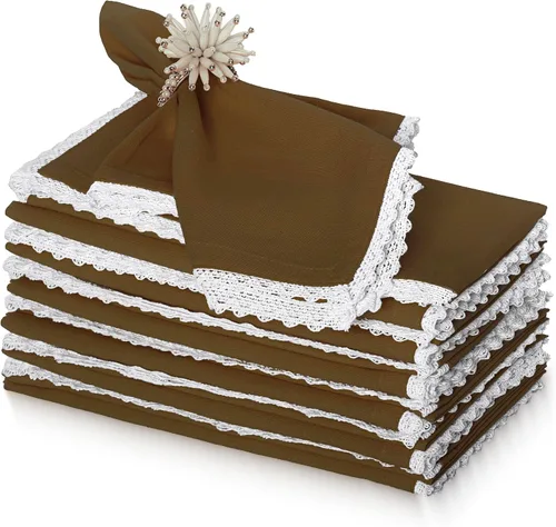 Vista 40 de FINGERCRAFT Servilletas de tela de lino y algodón de 12 unidades con esquinas ingletadas y elegante encaje para uso diario; las servilletas están