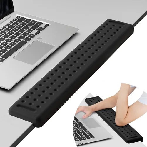 Vista 18 de Leolee Coderas de escritorio en forma de L para escritorio, reposabrazos de espuma viscoelástica negra para escritorio con base antideslizante