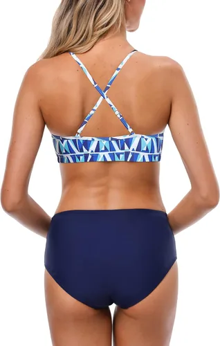Vista 7 de CharmLeaks Conjuntos de bikini para mujer, trajes de baño deportivos de dos piezas con cuello alto