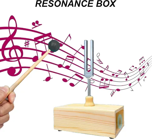 Vista 3 de MIMIRACLE Juego de diapasón de 432 Hz con elegante resonador de madera, ideal para meditación y relajación