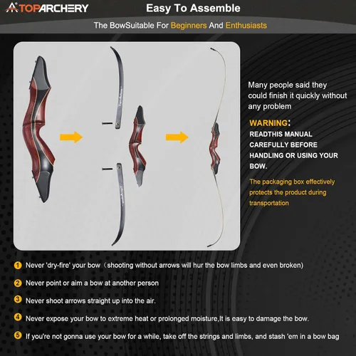 Vista 5 de TOPARCHERY Archery 60" Takedown Hunting Recurve Bow for Adults Practice Competition Longbow with Stringer Tool Right Hand Black