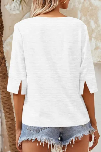 Vista 3 de Grlasen Camiseta básica holgada de media manga con cuello en V para mujer