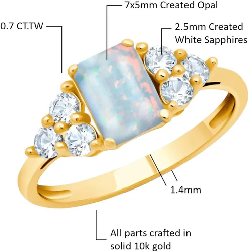 Vista 4 de MAX + STONE 10k Yellow or White Gold Ring for Women with Emerald Cut Gemstone and Created White Sapphire Accents Birthstone Anniversary Ring Size 5