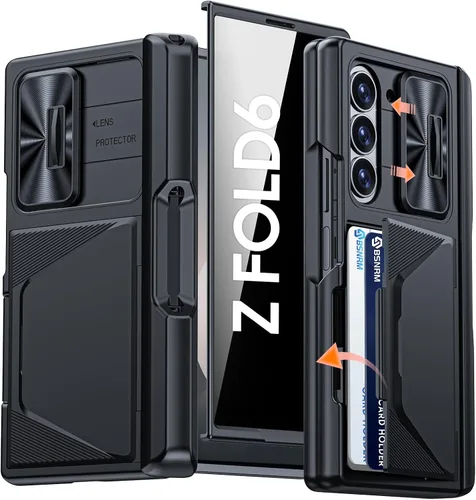 Vista 28 de Funda para Samsung Galaxy Z Fold 7 con tarjetero con bloqueo RFID, cubierta de lente deslizante integrada y protección de bisagra y protector