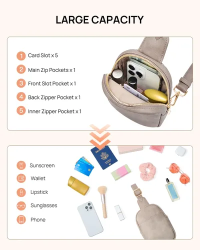 Vista 45 de Telena Riñonera pequeña para mujer, de cuero, cangureras, bolsa de pecho para mujer