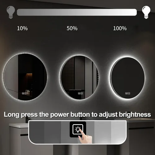 Vista 4 de Espejo de baño redondo LED con luces retroiluminadas, espejo de tocador de 3 colores de temperatura con luces, espejo con círculo antivaho iluminado