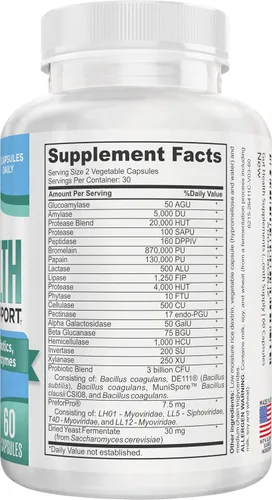 Vista 2 de Suplemento de apoyo para la salud intestinal (25 en 1) con prebióticos, probióticos, postbióticos y enzimas digestivas Suplementos intestinales
