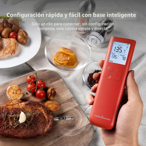 Vista 4 de ThermoMaven - Termómetro inalámbrico inteligente para carne con Bluetooth, señal Sub-1G mejorada 10 veces y estabilidad, base de pantalla