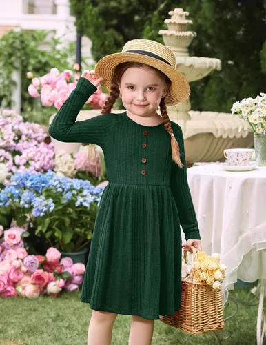 Vista 4 de Arshiner Suéter de manga larga para niñas pequeñas, vestidos de otoño e Verde