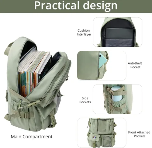 Vista 2 de AoMoon Mochila kawaii con bonito diseño en colores pastel para adolescentes, bolsas estéticas para estudiantes con pin Kawaii y accesorios lindos