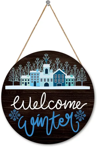 Vista 7 de Letrero de bienvenida de invierno, decoración rústica de madera para pared y puerta, muñeco de nieve impreso y copos de nieve, 11.9 x 6 pulgadas