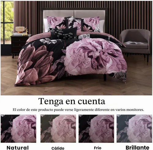 Vista 5 de Bebejan Midnight Meadow - Juego de edredón de 5 piezas, 100% satén de algodón, 220 hilos por pulgada, juego de edredón reversible negro, 1 edredón