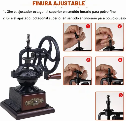 Vista 6 de Molinillo de café manual Estilo vintage, madera, manivela, hogar
