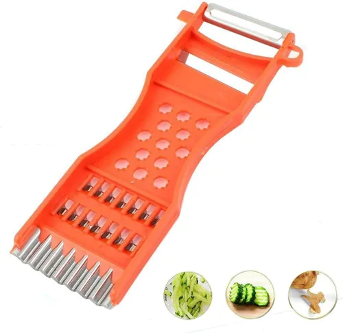 Vista 2 de Saim - Pelador de verduras, raspador de metal, rallador de frutas, cortador de verduras, 7 en 1, herramienta multifunción para cocina, naranja, 2