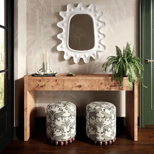 Vista 2 de Tov Furniture Dex taupe con estampado de leopardo, otomana de jacquard Topo