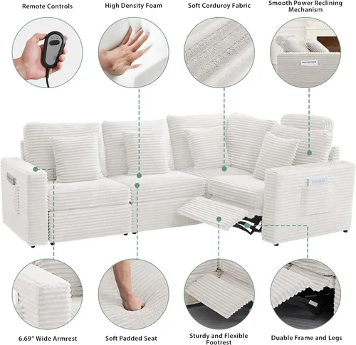 Vista 4 de RARZOE Módulo de Reposabrazos para Sofá Seccional Modular, Reposabrazos de Pana Módulo de Sofá Modular Parte Lateral para Sala de Estar Sofá