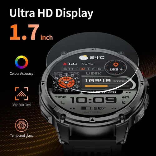 Vista 9 de Reloj inteligente para hombre para teléfonos Android y iPhone, relojes inteligentes deportivos militares para hombres, reloj de seguimiento de Negro