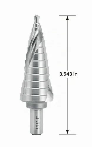 Vista 5 de Broca escalonada industrial HSS de 3/16 a 1 pulgada con vástago de 3/8 pulgadas, flauta espiral doble Unibit con tamaño de 14 escalones para metal