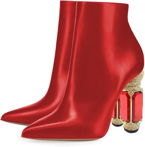 Vista 84 de FSJ Botas de tacón alto con punta puntiaguda para mujer, con tacón alto, con cremallera lateral brillante, estilo casual, para uso diario, zapatos