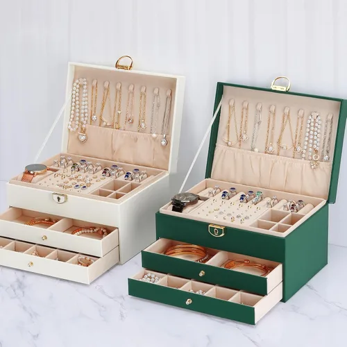 Vista 8 de LETURE Joyero de alta calidad con cajones, organizador de joyas grande con cerradura de 3 capas para mujeres y niñas, estuche de almacenamiento