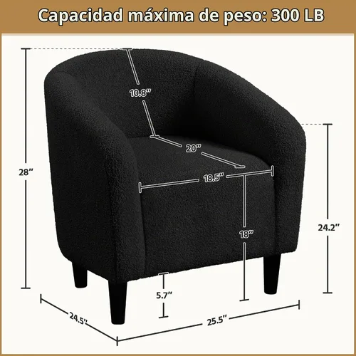 Vista 3 de Topeakmart Silla de barril, silla de acento de sherpa suave, silla auxiliar de club, estilo moderno, asiento profundo, sillón de barril para sala